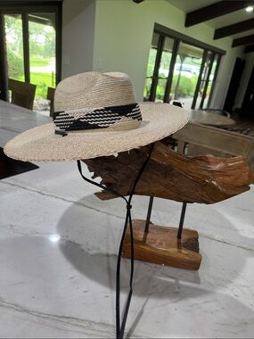 Anthropologie Natural Straw Sun Hat with Black Braided Band